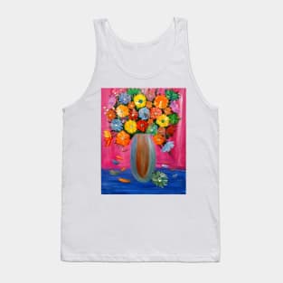 beautiful bouquet of mixed flowers in a silver vase Tank Top